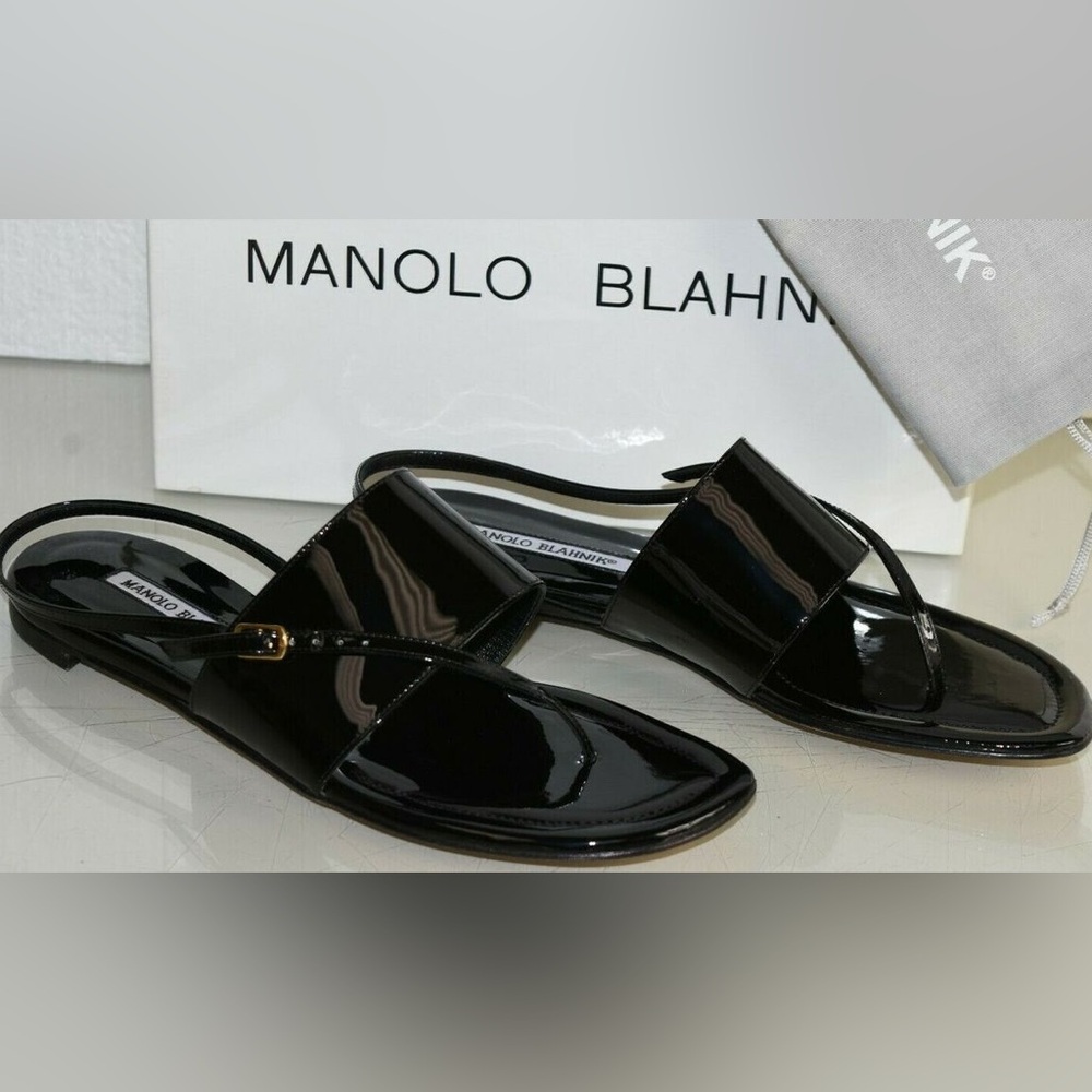 Manolo Blahnik Patent Leather Black Sandals